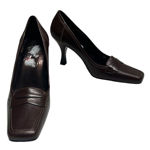 Circa Comfort 865 Dark Brown Square Toe Heels Closed Toe Heeled Loafers Business - Picture 1 of 11